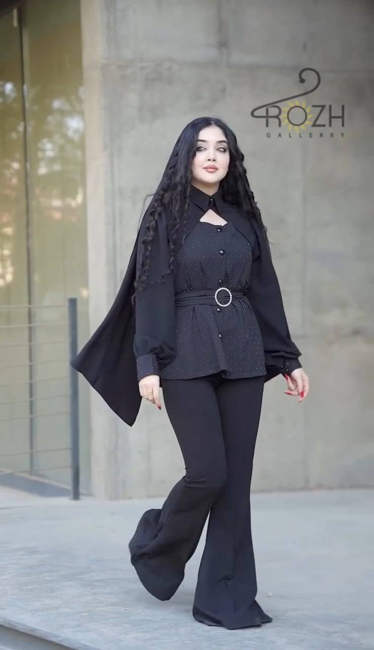 ست شومیز و شلوار زنانه مزونی نگینی عروسکی