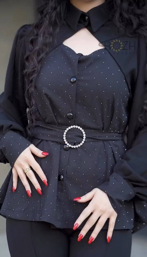 ست شومیز و شلوار زنانه مزونی نگینی عروسکی