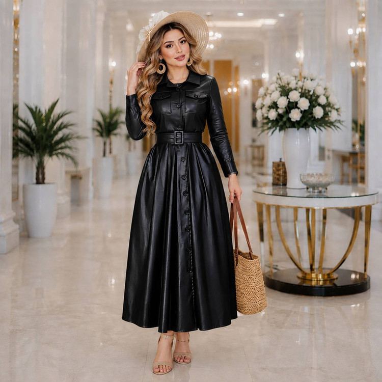 پالتو بلند مزونی زنانه چرم