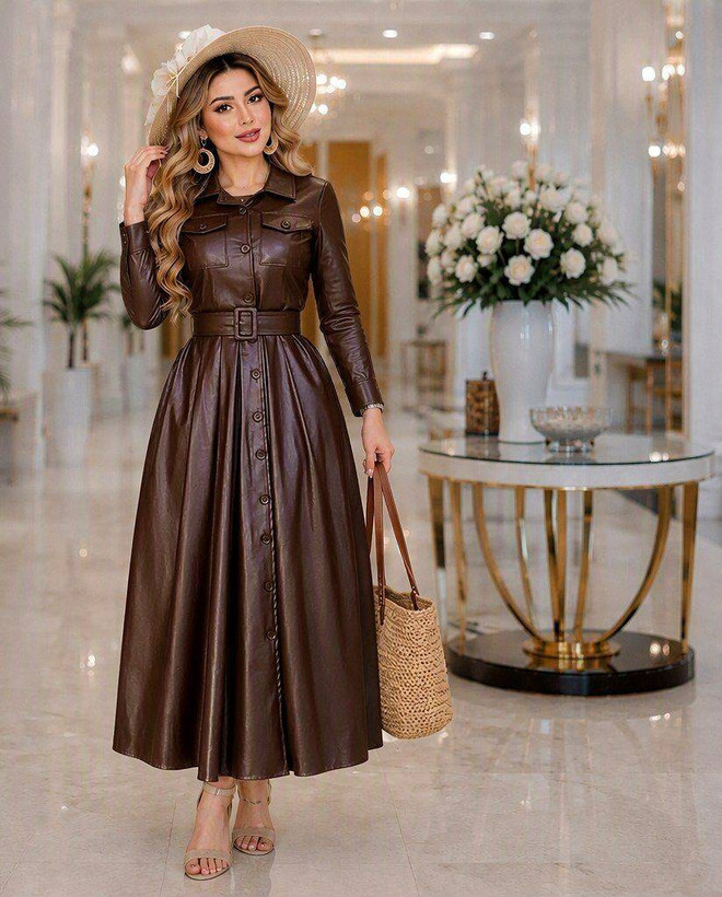 پالتو بلند مزونی زنانه چرم