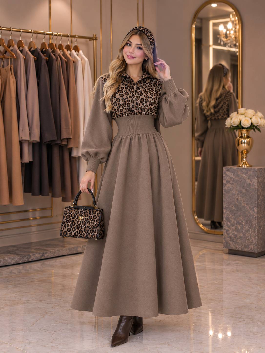 پیراهن پلنگی زنانه مزونی